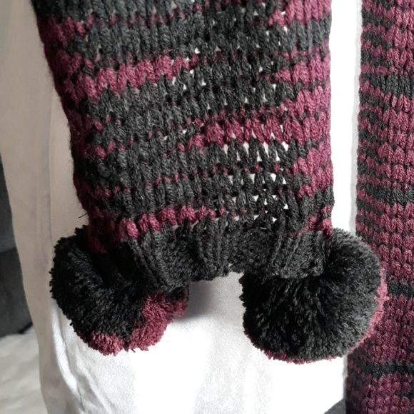 Purple and black scarf with pom pom accents - Picture 4 of 8